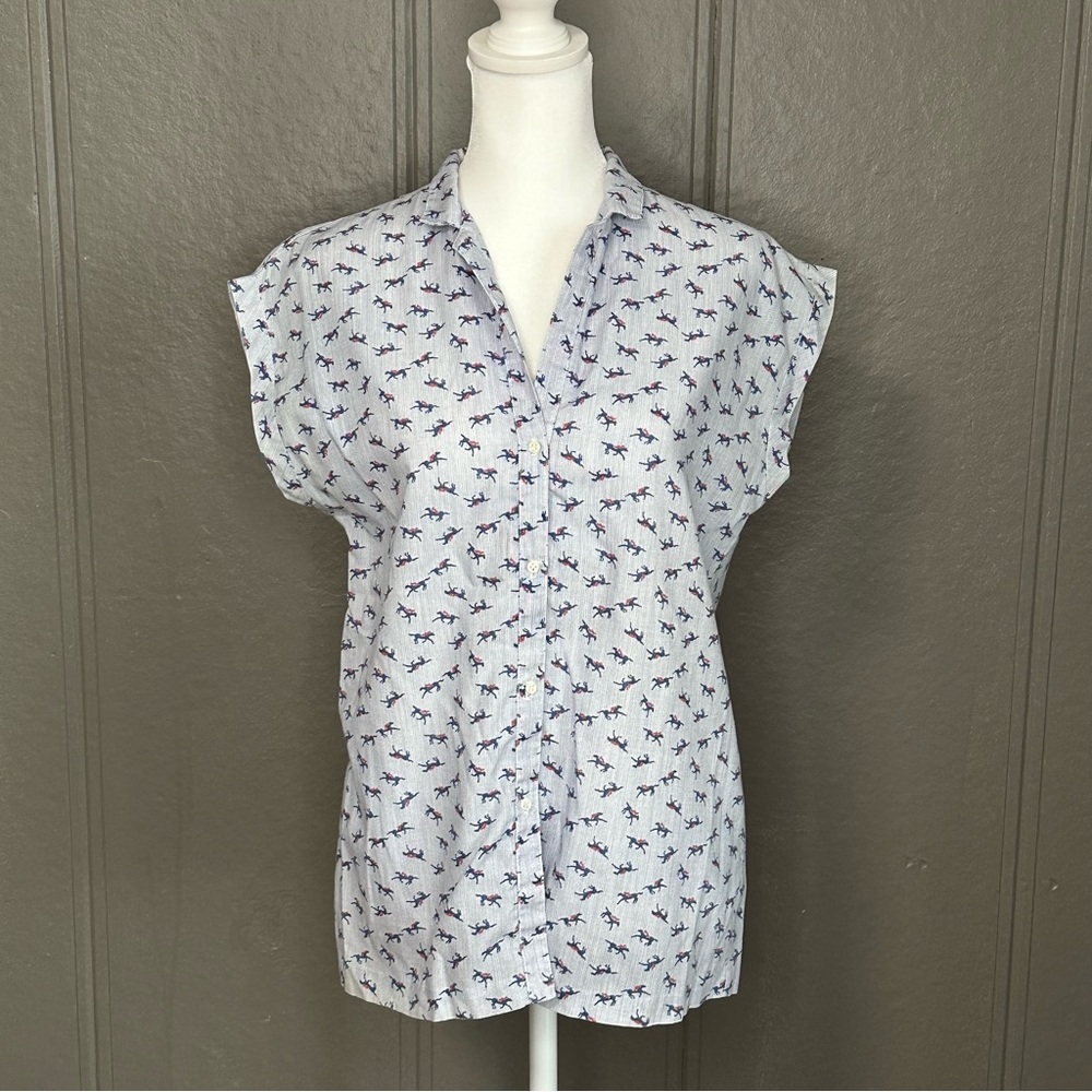 Inner Visions by Ship ‘n Shore Blue Horse Print Sleeveless Blouse 70s Vintage